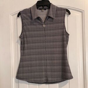 Tommy Hilfiger Black White Gray Sleeveless Golf Tennis Polo Shirt Top Small EUC